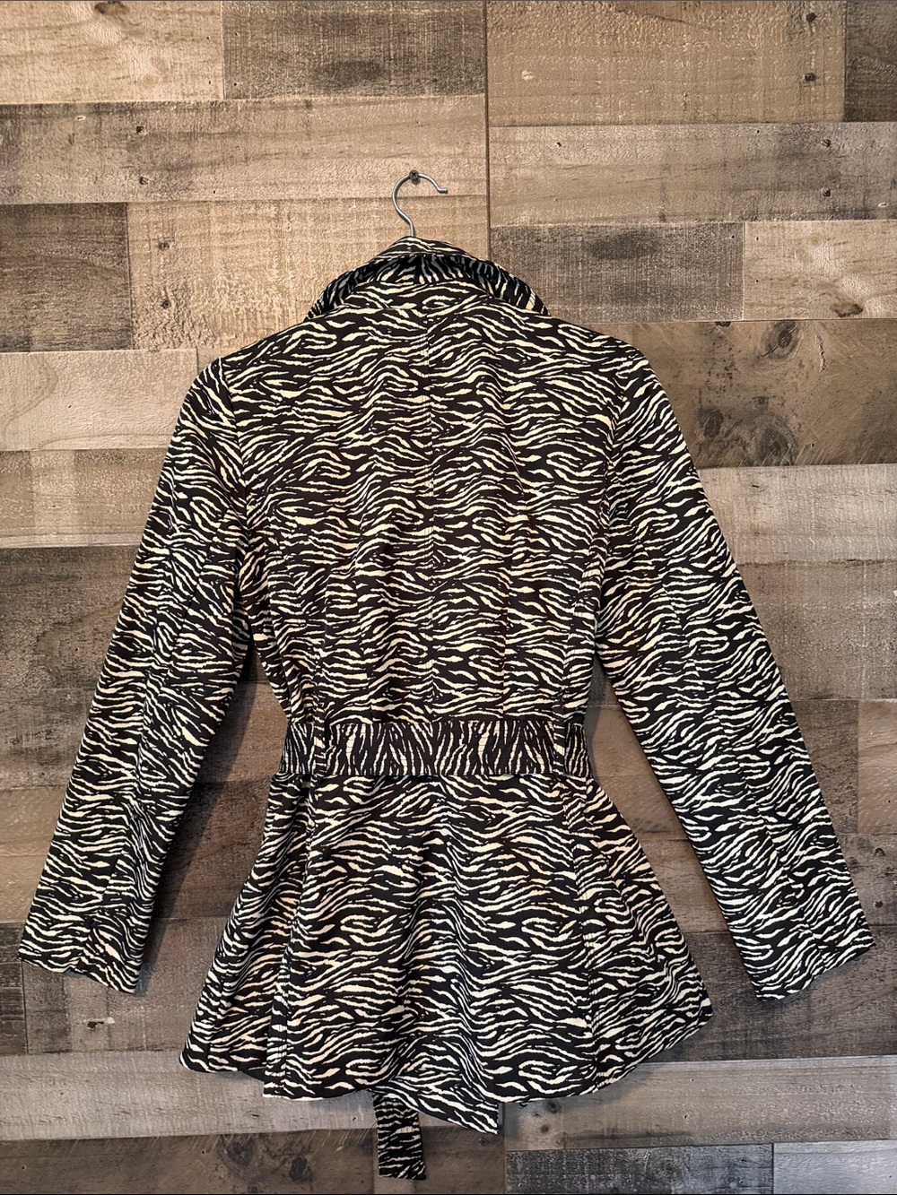 Sandro Studio Double Breasted Zebra Trench Coat Size M - Picture 14 of 16